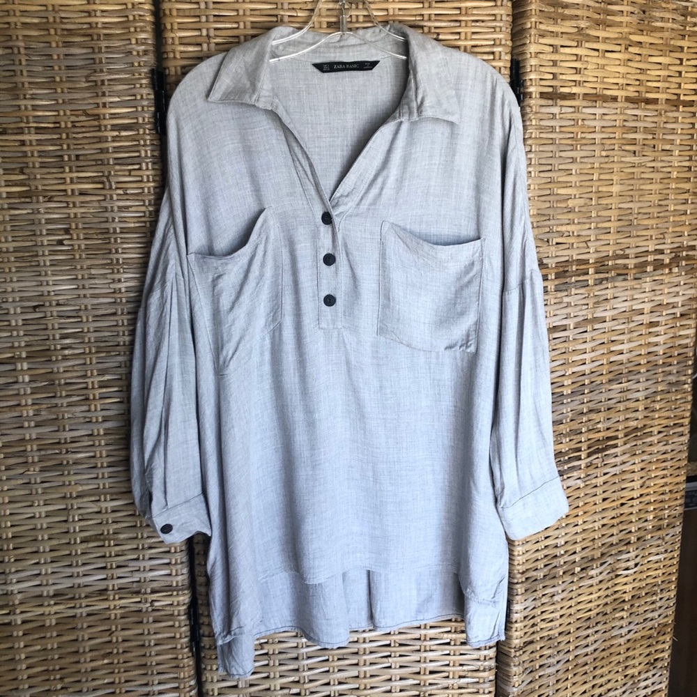Zara Basics Long Sleeved Grey Collared Shirt Small